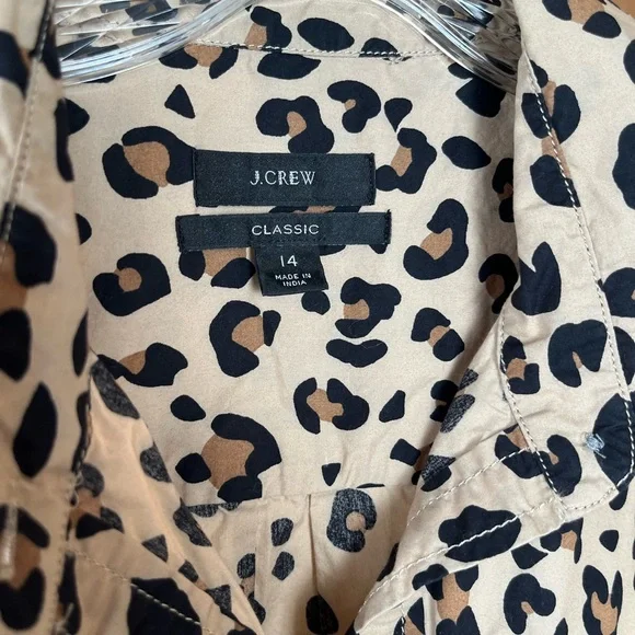 JCREW Leopard Print Popover Cotton Top Blouse Classic Animal Print 14 - Picture 3 of 7
